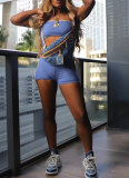 Sexy Slim Fit Threaded Striped Tube Top Bib Pants Two-Piece Set