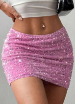 Pink Fashion Sequined Flannel Sexy Hottie Bag Hip Skirt