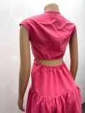 Summer Solid Color Simple Waist-baring Long Dress