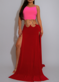 Sexy Backless High Slit Contrast Color Dress