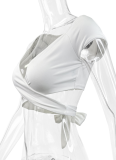 White New Style Deep V Short Sleeve Plump Women'S Top