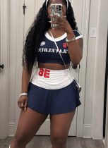 Hot Girl Short Letter Printed Contrast Color Suspender Waist-Length Miniskirt Set