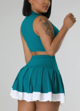Fashion Sleeveless Cardigan Vest Belly-exposing Slim Short Skirt Two-piece Set