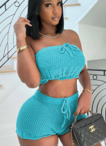 Summer Casual Knitted Tube Top Shorts Two-piece Set