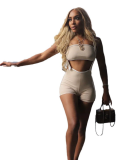 Sexy Slim Fit Threaded Striped Tube Top Bib Pants Two-Piece Set