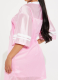 Pink Loose Casual All-Match Street Print V-Neck Short Sleeve T-Shirt