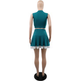 Fashion Sleeveless Cardigan Vest Belly-exposing Slim Short Skirt Two-piece Set
