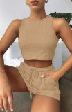Solid Color Vest Fashion Casual Sleeveless Waffle Short Two-piece Suit