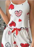 Strawberry Cherry Heart Printed Striped Overalls Home Set