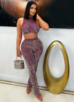 Fashionable Round Neck Sexy Sleeveless Top With Slim Pencil Pants Two-Piece Suit