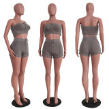 Summer Casual Knitted Tube Top Shorts Two-piece Set