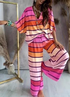 Casual Fashion Loose Large Size Striped Gradient Color Suit