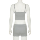 Casual Slim Fit Letter Print Suspender Shorts Fitness Two-piece Set