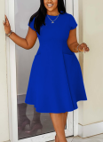 New Summer Casual Round Neck Pocket Slim Fit A-Line Midi Dress