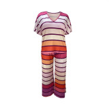Casual Fashion Loose Large Size Striped Gradient Color Suit
