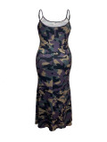 Fashionable Plus Size Trendy Printed Spaghetti Strap Suspender Hip Dress