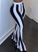 Fashion Sexy Striped Print Casual Elastic Bell Bottom Pants For Women