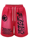 Rose Red Letter Print Loose Casual Shorts