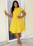 New Summer Casual Round Neck Pocket Slim Fit A-Line Midi Dress
