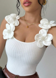 New Fashion Casual Three-Dimensional Flower Decoration Knitted Sleeveless Top