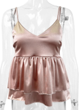 Summer Sexy Backless Suspender V-Neck Pleated Top For Women