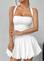 Sexy Strapless Bubble Pleated Hem Short Dress
