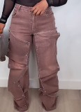 New Fashion Women's Button Denim Loose Pants