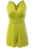 Solid Color Women'S Suspender Back Cross Jumpsuit