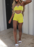 Sexy Slim Fit Threaded Striped Tube Top Bib Pants Two-Piece Set