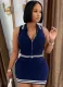 Spring New Temperament Sexy Lapel Zipper Hip Knitted Dress