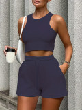 Solid Color Vest Fashion Casual Sleeveless Waffle Short Two-piece Suit