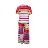 Casual Fashion Loose Large Size Striped Gradient Color Suit