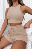 Solid Color Vest Fashion Casual Sleeveless Waffle Short Two-piece Suit