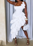 Summer New Solid Color Sling Irregular Ruffle Dress For Women
