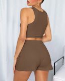 Solid Color Vest Fashion Casual Sleeveless Waffle Short Two-piece Suit