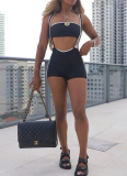 Sexy Slim Fit Threaded Striped Tube Top Bib Pants Two-Piece Set