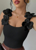 New Fashion Casual Three-Dimensional Flower Decoration Knitted Sleeveless Top