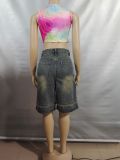 Casual Street Washed Raw Edge Vintage Denim Shorts