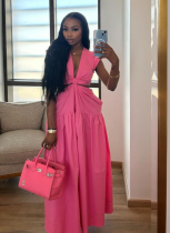 Summer Solid Color Simple Waist-baring Long Dress