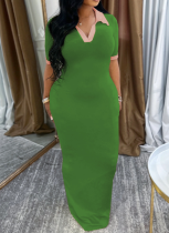 Women'S Color Matching Lapel Slim Fit Retro Hip Dress