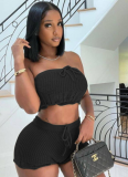 Summer Casual Knitted Tube Top Shorts Two-piece Set