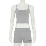 Casual Slim Fit Letter Print Suspender Shorts Fitness Two-piece Set