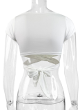 White New Style Deep V Short Sleeve Plump Women'S Top