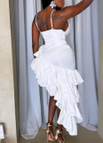 Summer New Solid Color Sling Irregular Ruffle Dress For Women