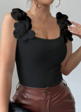 New Fashion Casual Three-Dimensional Flower Decoration Knitted Sleeveless Top