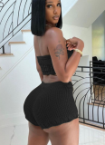 Summer Casual Knitted Tube Top Shorts Two-piece Set
