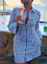 New Style Printed Striped Single Breasted Shirt Dress For Women