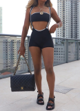 Sexy Slim Fit Threaded Striped Tube Top Bib Pants Two-Piece Set
