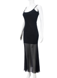 Black U-neck Sexy Suspender Slim Fit Net Yarn Dress