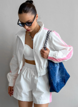 Long-Sleeved Zipper Sports Cardigan Jacket Shorts Women'S Sports Casual Two-Piece Suit